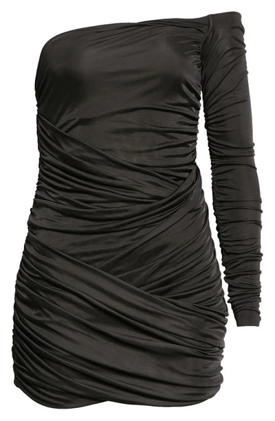 Shop Gauge81 Valmiera Off The Shoulder Ruched One-sleeve Minidress In Black