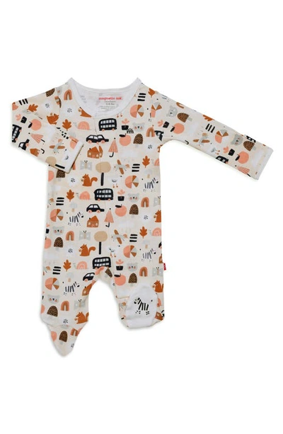 Magnetic Me Busy Town Print Organic Cotton Footie In Tan Multi