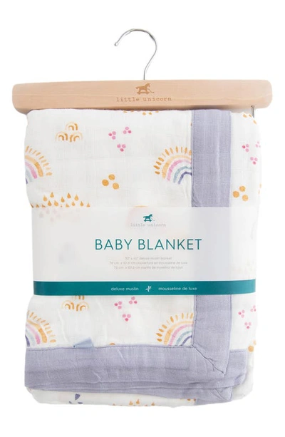 Shop Little Unicorn Deluxe Muslin Baby Receiving Quilt In Rainbows & Raindrops