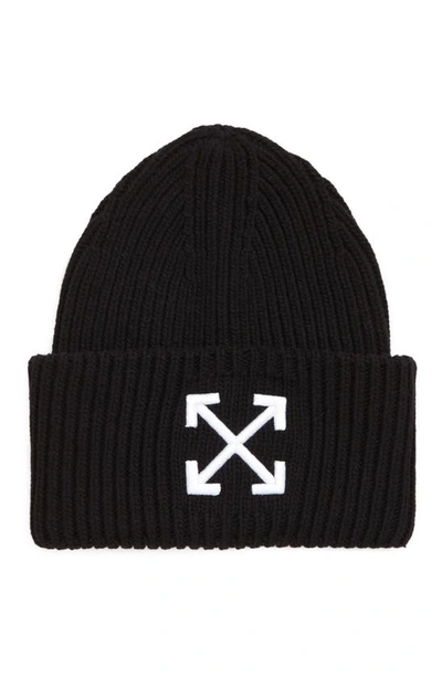 Shop Off-white Embroidered Arrow Rib Wool Beanie In Black White