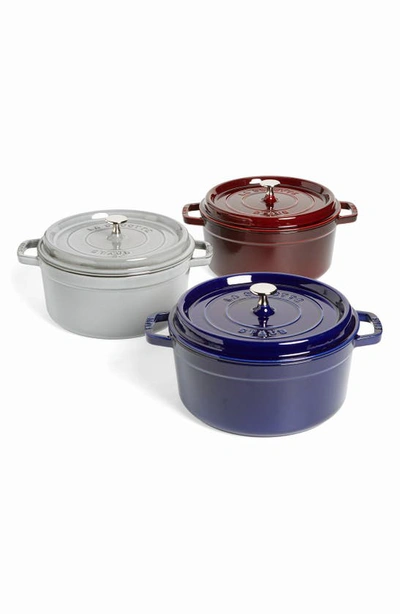 Staub Cast Iron 9 Quart Round Cocotte In Dark Blue