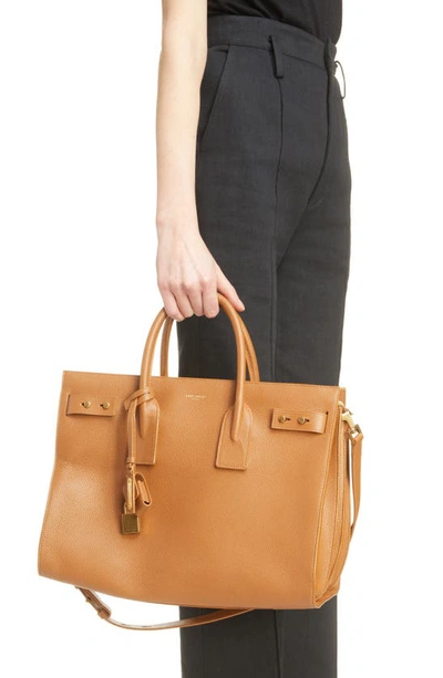 Shop Saint Laurent Medium Supple Sac De Jour Grained Leather Tote In Vintage Brown Gold