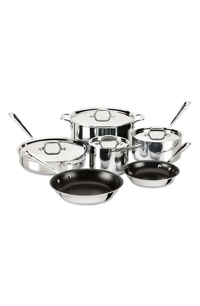 Shop All-clad Essentials 10-piece Nonstick Stainless Steel Cookware Set In Silver