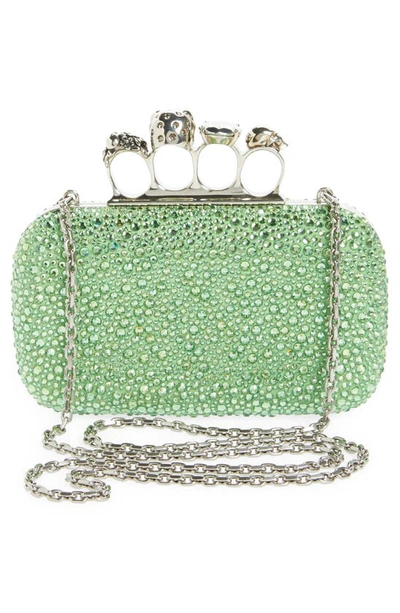 Alexander McQueen Women's Skull Four-Ring Crystal Box Clutch Emerald Green