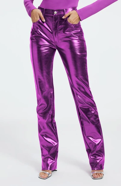Shop Good American Good Icon Faux Leather Pants In Pop Thistle Metallic
