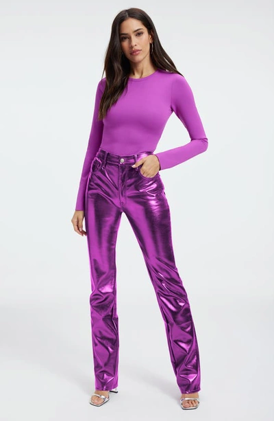Shop Good American Good Icon Faux Leather Pants In Pop Thistle Metallic