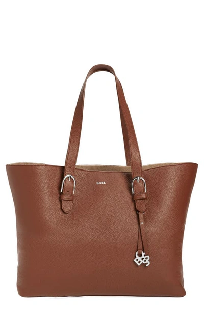 Shop Hugo Boss Scarlet Leather Shopper Bag In Open Brown