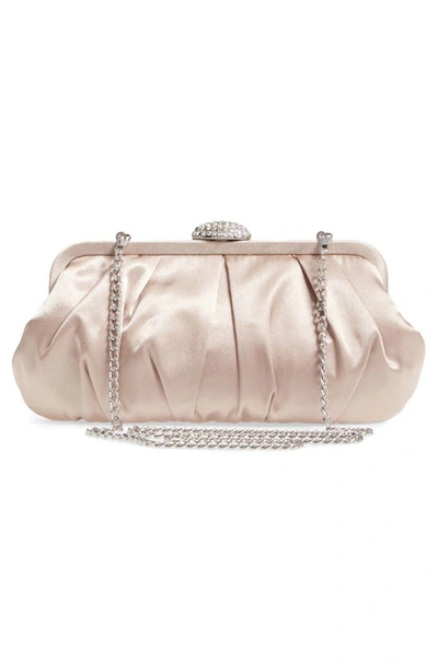 Nina Concord Pleated Satin Frame Clutch In Champagne Satin