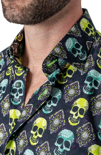 Shop Maceoo Fibonacci Regular Fit Skull Button-up Shirt In Green