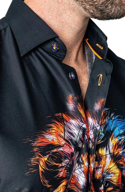 Maceoo Fibonacci Lion Ink Regular Fit Cotton Button-up Shirt In Black