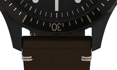 Shop Timex Navi Xl Leather Strap Watch, 41mm In Black/ Black/ Black