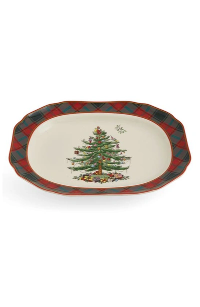 Spode Tartan Rectangular Platter In Green