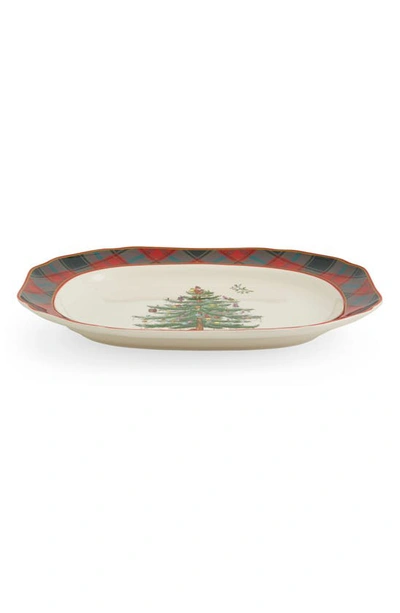 Spode Tartan Rectangular Platter In Green