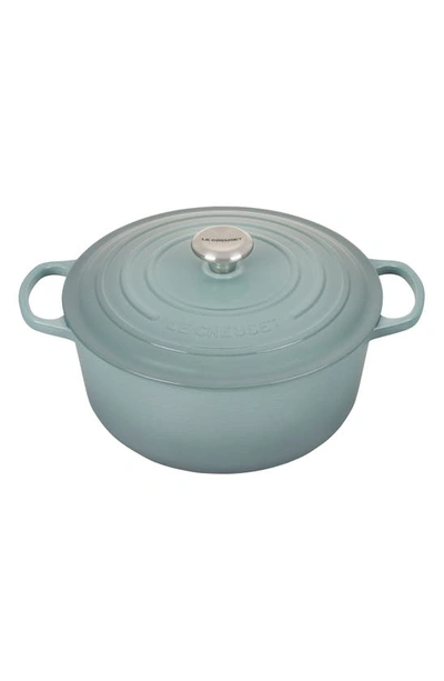 Shop Le Creuset Signature 7 1/4-quart Round Enamel Cast Iron Dutch Oven In Sea Salt