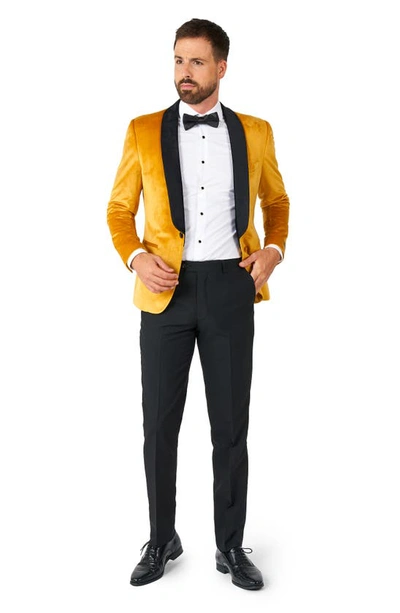 Shop Opposuits Deluxe Gold Velvet Dinner Jacket In Yellow