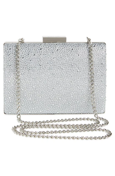 Olga Berg Gabby Metallic Hot Fix Crystal Clutch In Silver