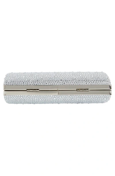 Olga Berg Gabby Metallic Hot Fix Crystal Clutch In Silver