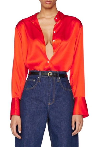 Shop Frame Stretch Silk Button-up Shirt In Bright Red