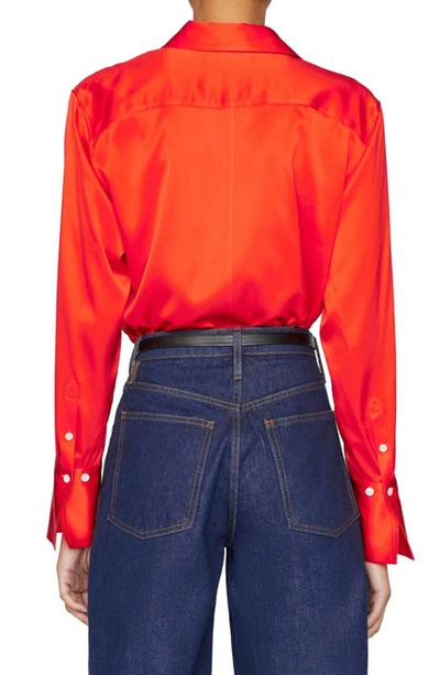 Shop Frame Stretch Silk Button-up Shirt In Bright Red