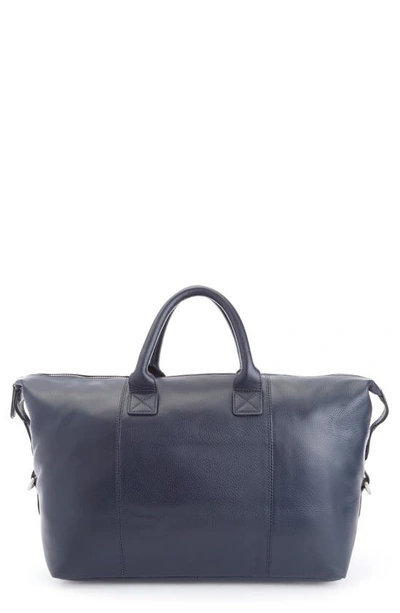 Shop Royce New York Personalized Leather Duffle Bag In Navy Blue- Silver Foil