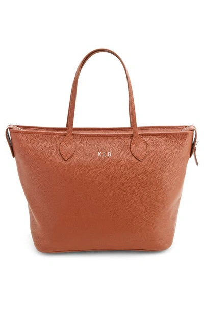 Royce New York Personalized Leather Tote With Wristlet In Tan - Deboss