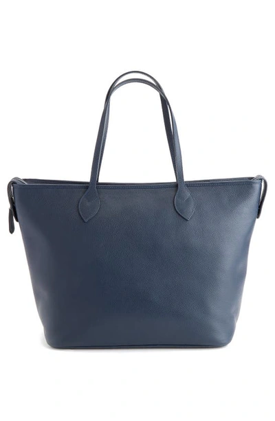 Royce New York Personalized Leather Tote With Wristlet In Navy Blue - Deboss