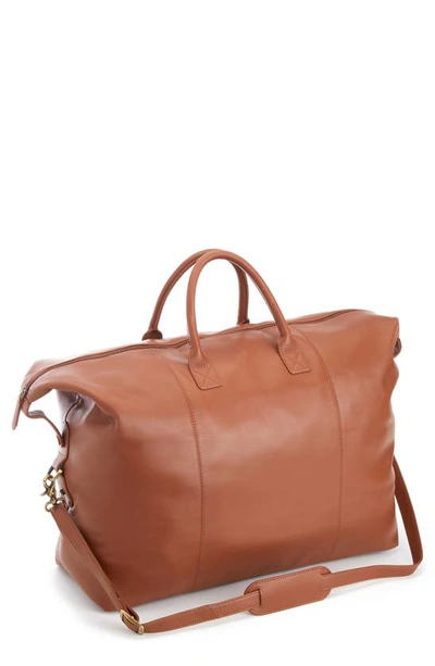 Shop Royce New York Personalized Weekend Leather Duffle Bag In Tan- Gold Foil