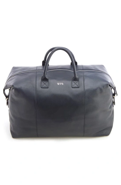 Shop Royce New York Personalized Weekend Leather Duffle Bag In Navy Blue- Gold Foil