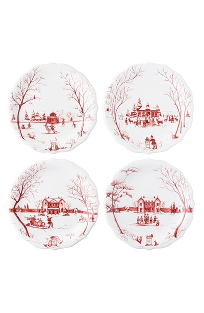Juliska Country Estate Winter Frolic Ruby Mr And Mrs Claus Party Plates In Ruby