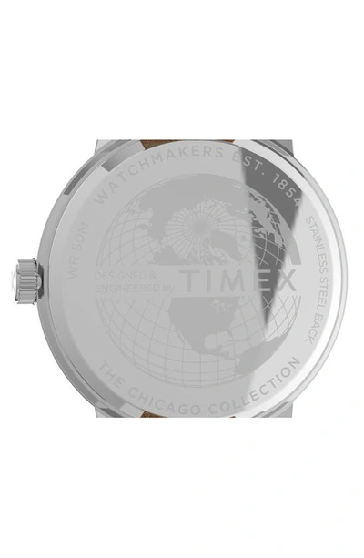 Shop Timex Chicago Leather Strap Watch, 45mm In Silver/ White/ Tan