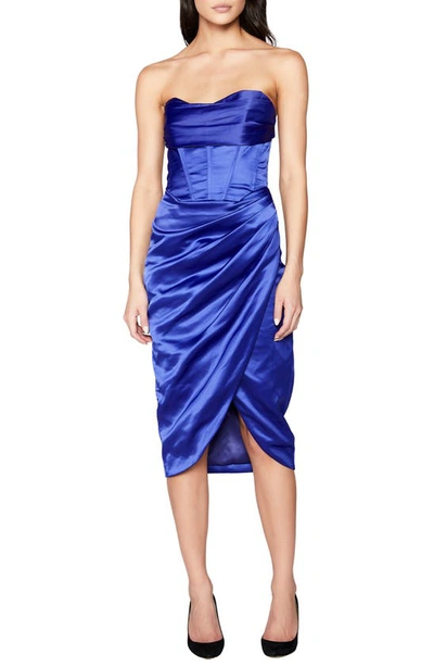 Shop Bardot Jamila Strapless Satin Corset Dress In Cobalt