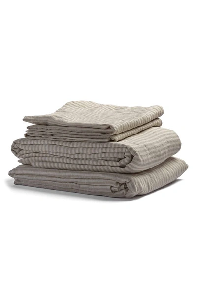 Shop Piglet In Bed Linen Duvet Cover & Bedding Set In Oatmeal Stripe
