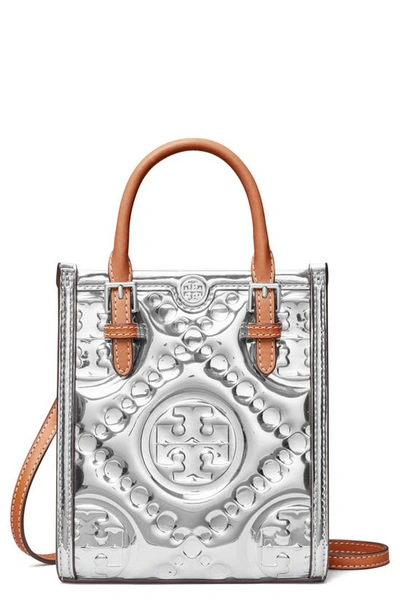 T Monogram Embossed Leather Tote Bag in Black - Tory Burch