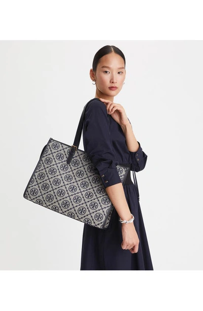 Tory Burch T Monogram Small Jacquard Tote In Tory Navy