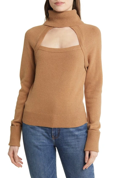 Shop Paige Cherise Wool Blend Cutout Turtleneck Sweater In Toffee Bronze