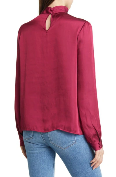 Shop Paige Ceres Twist Neck Satin Blouse In Mulberry