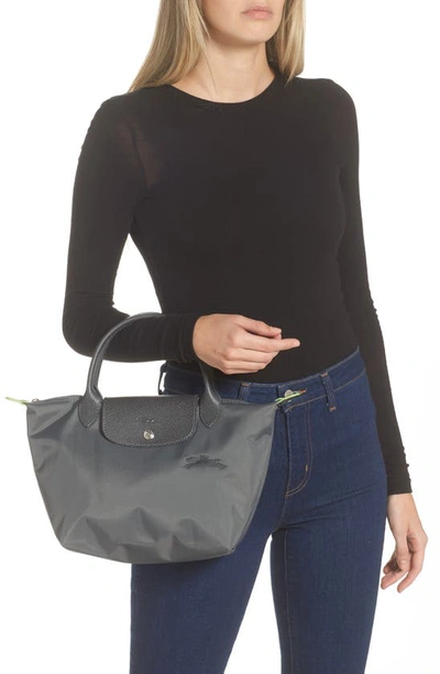 Longchamp Small Le Pliage Green Top Handle Bag In Graphite