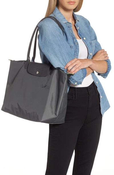 Shop Longchamp Le Pliage Green Recycled Canvas Large Shoulder Tote In Graphite