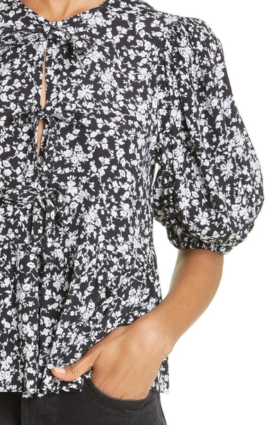 Shop Ganni Floral Peplum Blouse In Black