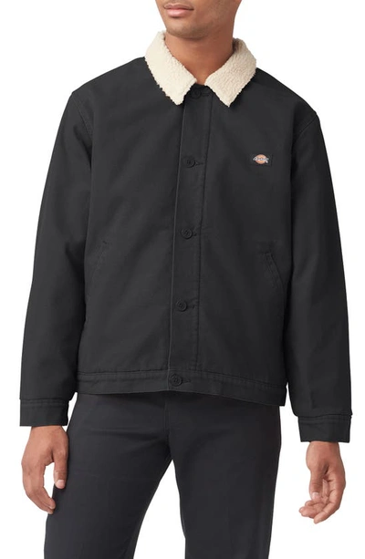 Shop Dickies Duck Canvas Fleece Lined Work Jacket In Stonewashed Black