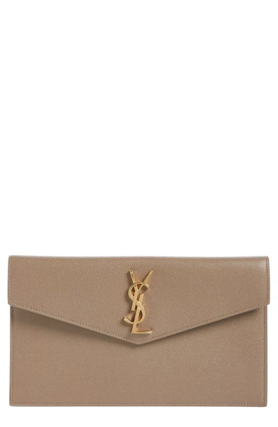 Shop Saint Laurent Uptown Calfskin Leather Envelope Clutch In 2346 Taupe
