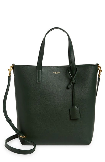 Shop Saint Laurent Toy North/south Leather Tote In 3045 New Vert Fonce