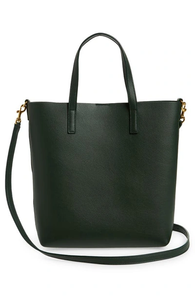 Shop Saint Laurent Toy North/south Leather Tote In 3045 New Vert Fonce