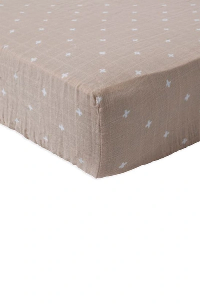 Shop Little Unicorn Cotton Muslin Crib Sheet In Taupe Cross
