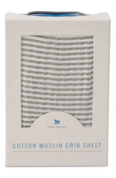 Little Unicorn Cotton Muslin Crib Sheet In Grey Stripe