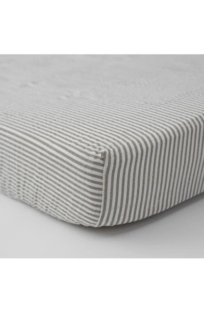 Little Unicorn Cotton Muslin Crib Sheet In Grey Stripe