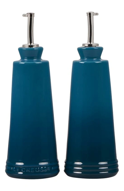 Shop Le Creuset Oil & Vinegar Set In Deep Teal