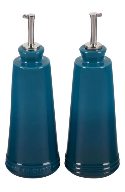 Shop Le Creuset Oil & Vinegar Set In Deep Teal