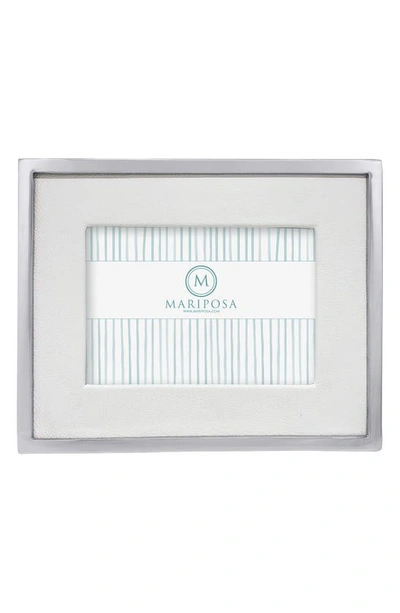 Mariposa White Leather Photo Frame With Metal Border, 5" X 7" In White