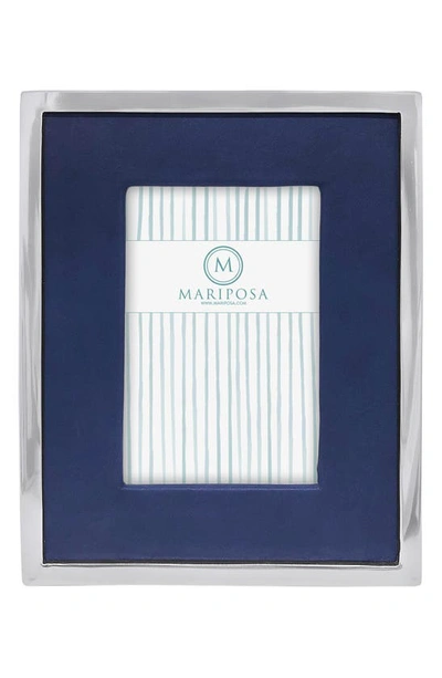 Mariposa Blue Leather W/ Metal Border Frame, 4" X 6" In Blue
